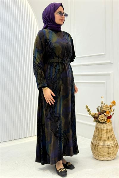 Orhan Store İpek Qupra Desenli Tesettür Elbise Mor OTW1810