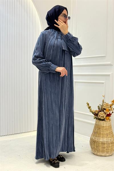 Orhan Store İpek Qupra Jakarlı Tesettür Elbise İndigo OTW1800