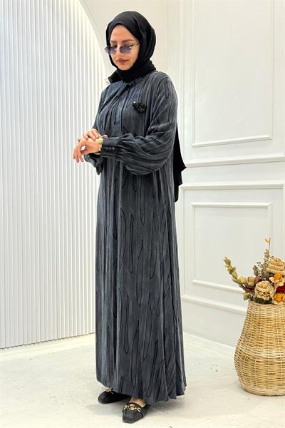 Orhan Store İpek Qupra Jakarlı Tesettür Elbise Siyah OTW1800