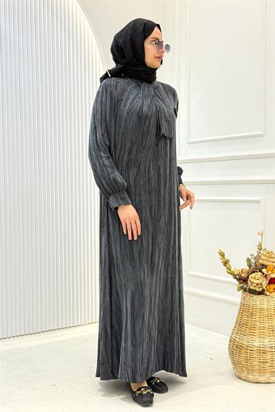 Orhan Store İpek Qupra Jakarlı Tesettür Elbise Siyah OTW1800
