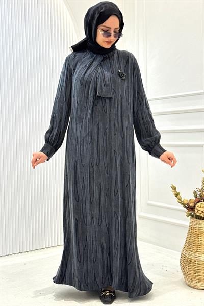 Orhan Store İpek Qupra Jakarlı Tesettür Elbise Siyah OTW1800