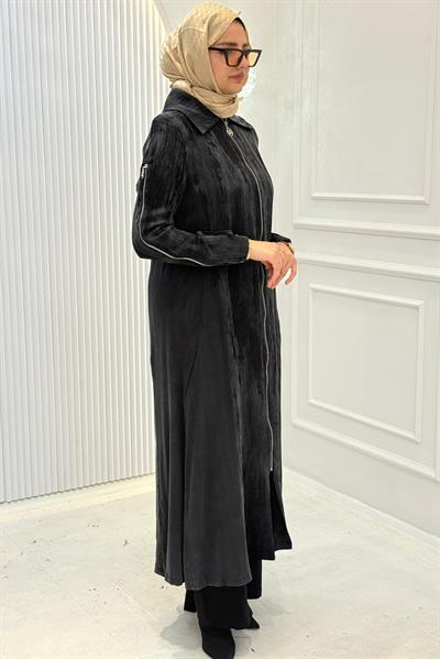 Orhan Store İpek Qupra Uzun Tesettür Ferace Siyah OTW1610