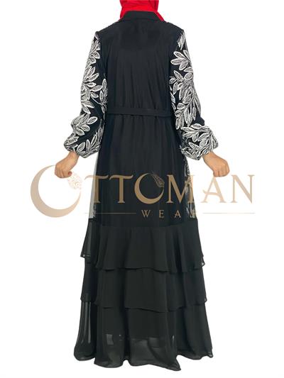 Orhan Store İşlemeli Abaya Takım Siyah OTW1260