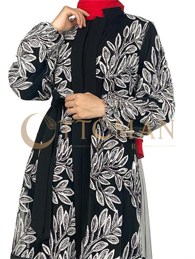 Orhan Store İşlemeli Abaya Takım Siyah OTW1260