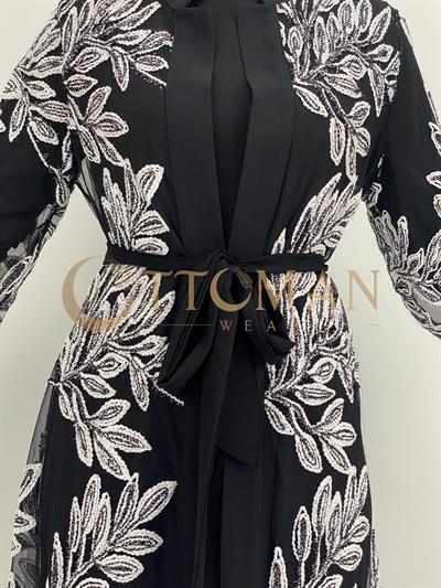 Orhan Store İşlemeli Abaya Takım Siyah OTW1260