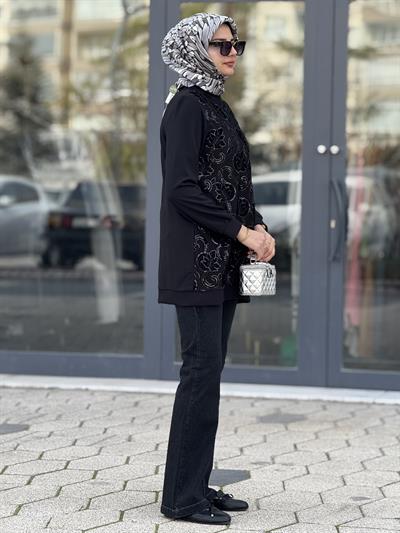 Orhan Store İşlemeli Çelik Örme Tunik Siyah OTW1335