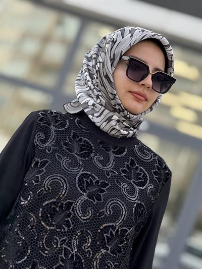 Orhan Store İşlemeli Çelik Örme Tunik Siyah OTW1335