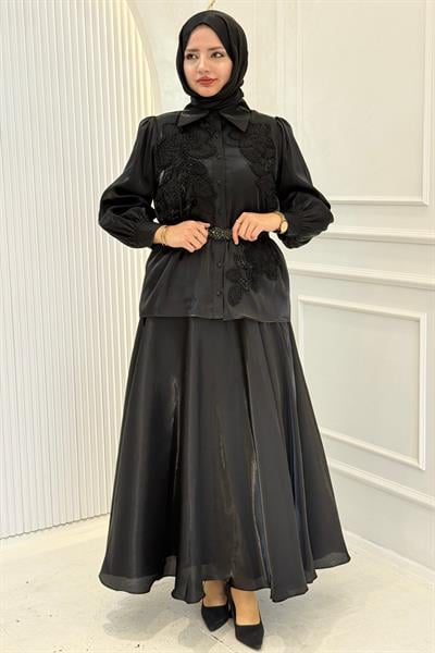 Orhan Store İşlemeli Etekli Takım Siyah OTW2590