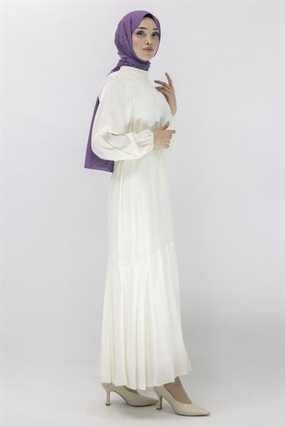 Orhan Store Jakar Desenli  Elbise Krem OTW1539