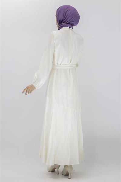 Orhan Store Jakar Desenli  Elbise Krem OTW1539