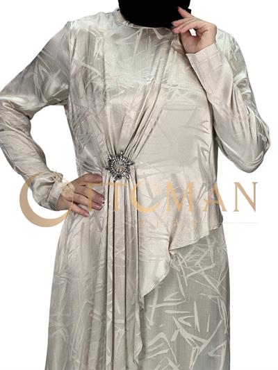 Orhan Store Jakar Kumaş Elbise Bej OTW1558