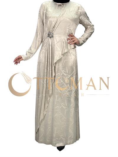 Orhan Store Jakar Kumaş Elbise Bej OTW1558