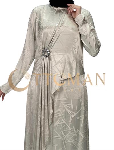 Orhan Store Jakar Kumaş Elbise Bej OTW1558