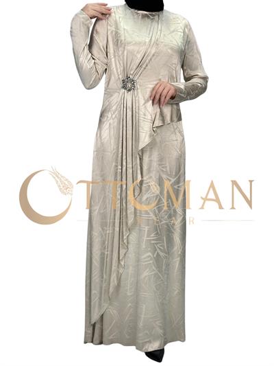 Orhan Store Jakar Kumaş Elbise Bej OTW1558