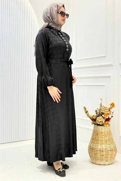 Orhan Store Jakar Saten Kazayağı Tesettür Elbise Siyah OTW1804