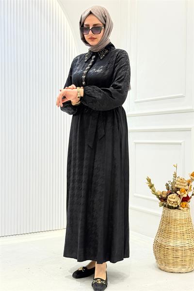 Orhan Store Jakar Saten Kazayağı Tesettür Elbise Siyah OTW1804