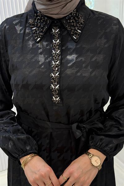 Orhan Store Jakar Saten Kazayağı Tesettür Elbise Siyah OTW1804