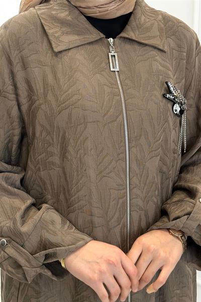 Orhan Store Jakarlı Fermuarlı Uzun Tesettür Kap Haki OTW1618