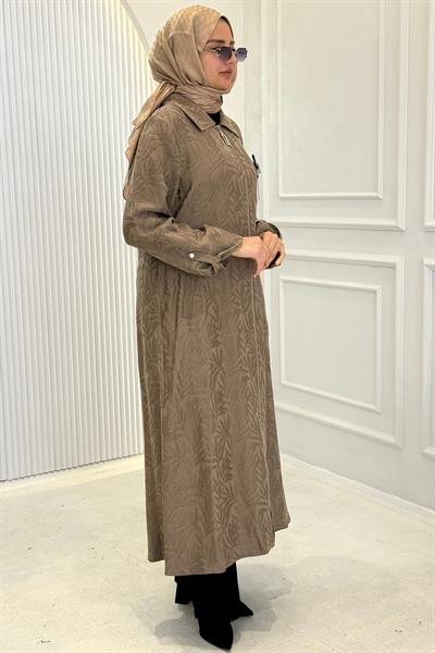 Orhan Store Jakarlı Fermuarlı Uzun Tesettür Kap Haki OTW1618