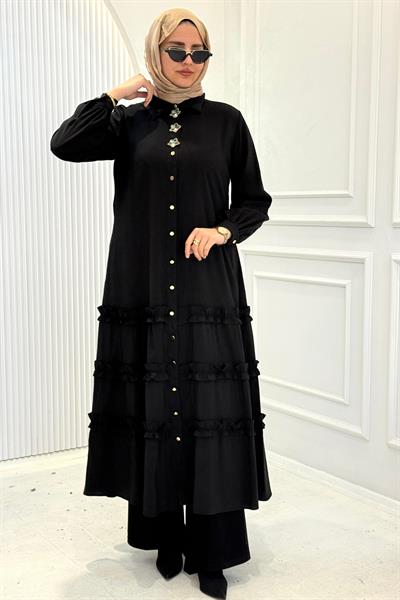 Orhan Store Kat Kat Fırfır Detaylı Tesettür Elbise Siyah OTW1818