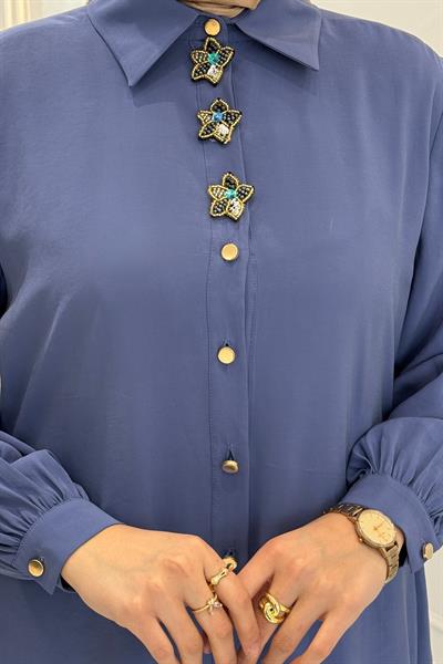 Orhan Store Kat Kat Fırfır Detaylı Tesettür Elbise İndigo OTW1818