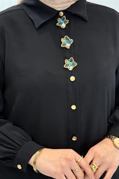 Orhan Store Kat Kat Fırfır Detaylı Tesettür Elbise Siyah OTW1818