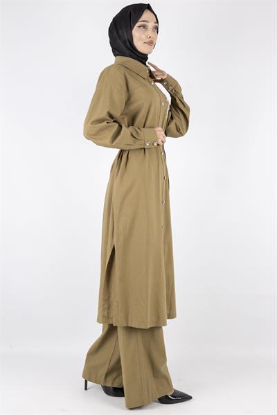 Orhan Store Keten Büyük Beden Takım Haki OTW2650