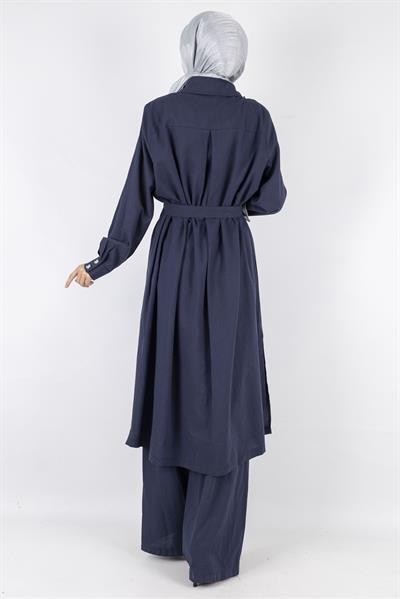 Orhan Store Keten Büyük Beden Takım Lacivert OTW2650