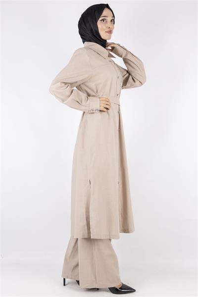 Orhan Store Keten Büyük Beden Takım Vizon OTW2650