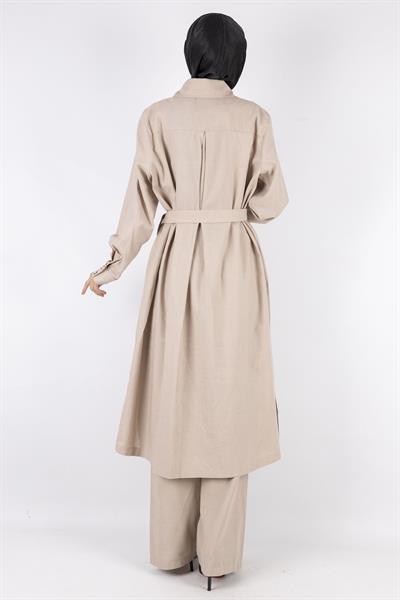 Orhan Store Keten Büyük Beden Takım Vizon OTW2650