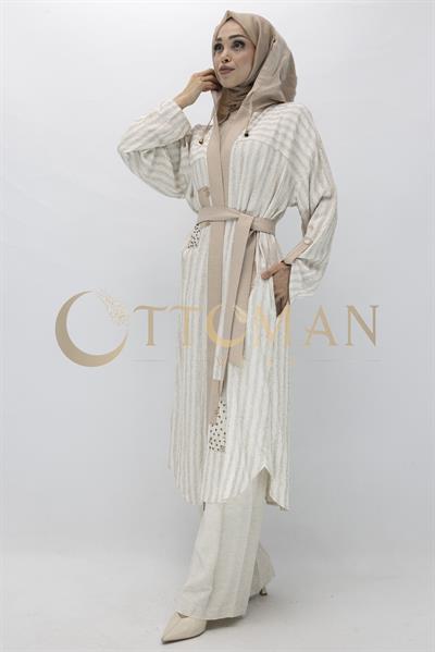 Orhan store Keten pantolonlu takım Bej OTW2461