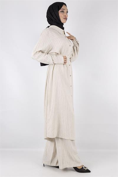 Orhan Store Keten Pantolonlu Takım Bej OTW2471