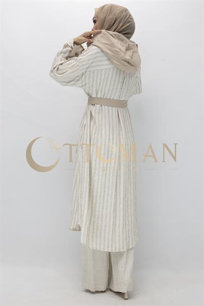 Orhan store Keten pantolonlu takım Bej OTW2461