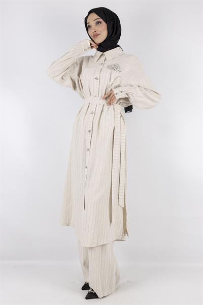 Orhan Store Keten Pantolonlu Takım Bej OTW2471