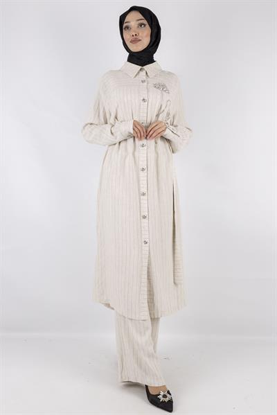 Orhan Store Keten Pantolonlu Takım Bej OTW2471