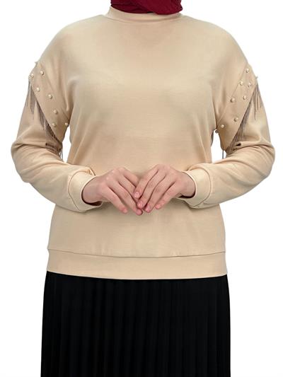 Orhan Store Kolları Boncuklu Bluz Bej OTW1248