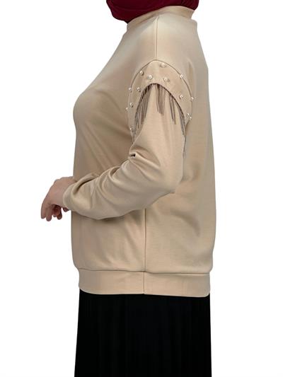 Orhan Store Kolları Boncuklu Bluz Bej OTW1248