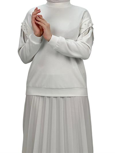 Orhan Store Kolları Boncuklu Bluz Ekru OTW1248