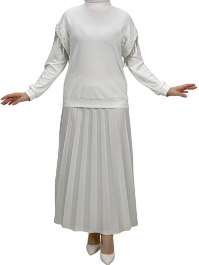 Orhan Store Kolları Boncuklu Bluz Ekru OTW1248