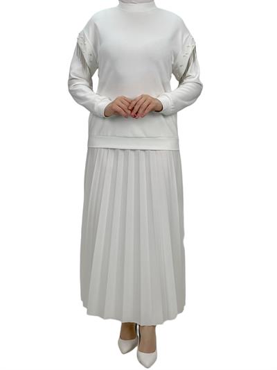 Orhan Store Kolları Boncuklu Bluz Ekru OTW1248