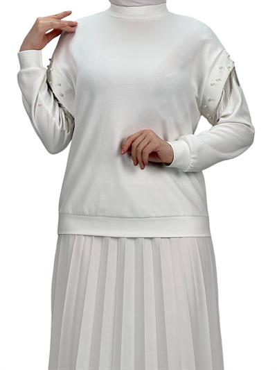 Orhan Store Kolları Boncuklu Bluz Ekru OTW1248