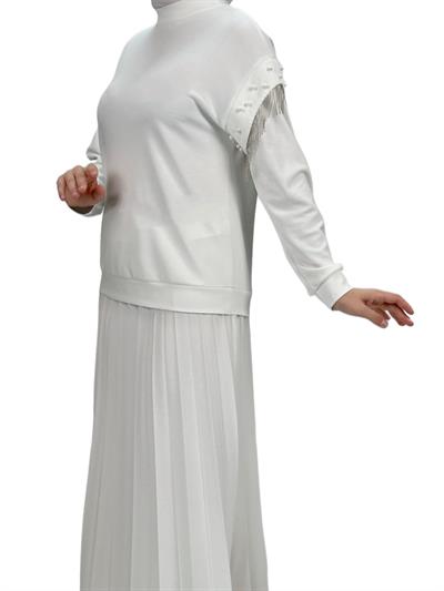 Orhan Store Kolları Boncuklu Bluz Ekru OTW1248
