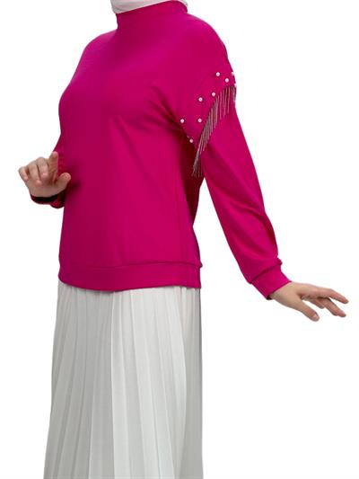 Orhan Store Kolları Boncuklu Bluz Fuşya OTW1248