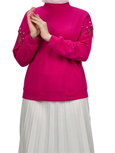 Orhan Store Kolları Boncuklu Bluz Fuşya OTW1248