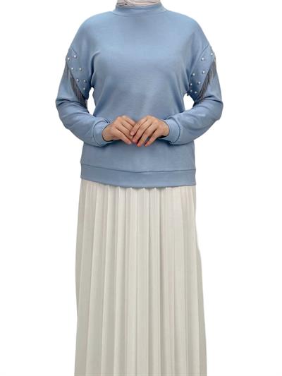 Orhan Store Kolları Boncuklu Bluz Mavi OTW1248