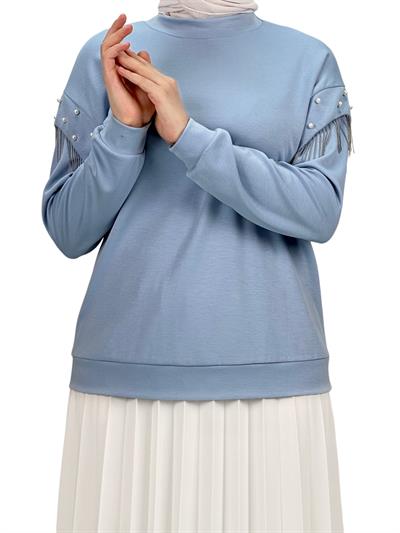 Orhan Store Kolları Boncuklu Bluz Mavi OTW1248