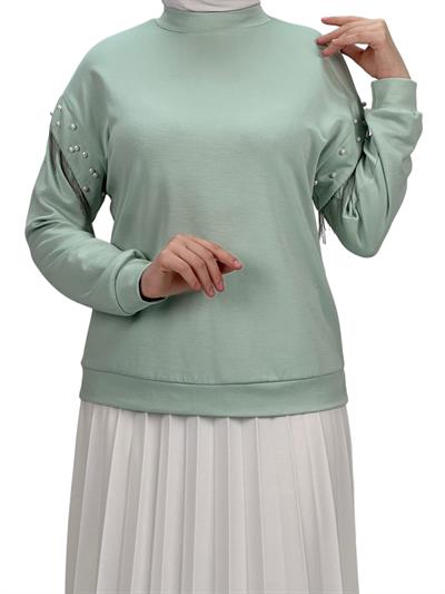 Orhan Store Kolları Boncuklu Bluz Mint OTW1248