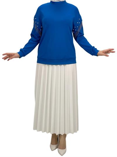 Orhan Store Kolları Boncuklu Bluz Saks OTW1248