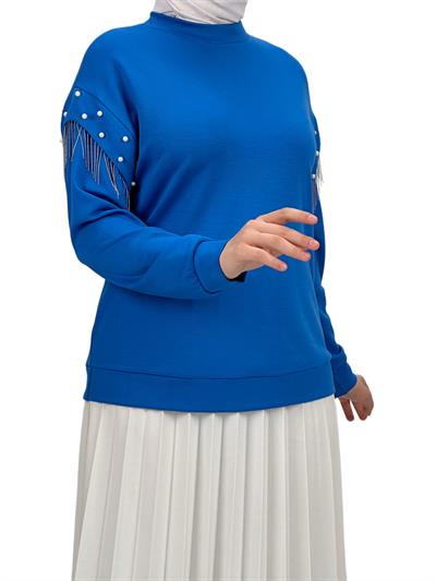 Orhan Store Kolları Boncuklu Bluz Saks OTW1248