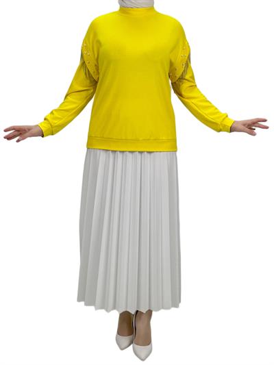 Orhan Store Kolları Boncuklu Bluz Sarı OTW1248